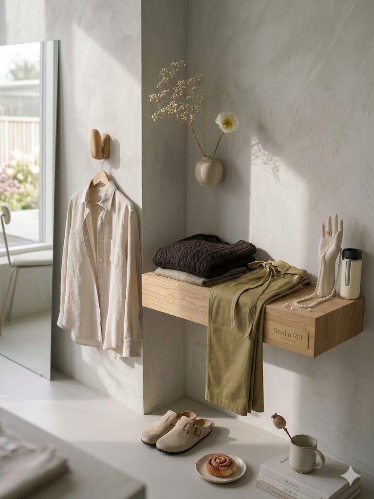 Capsule wardrobe — minimalist clothing collection neatly arranged